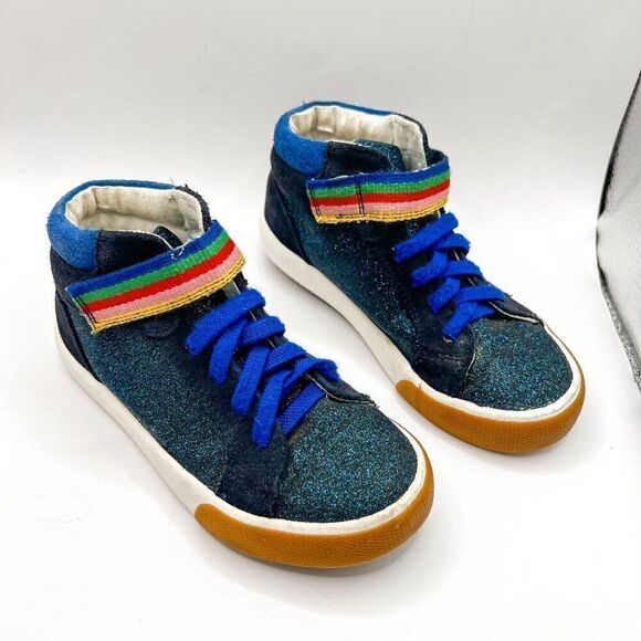 Mini Boden Girls Blue Sparkle Glitter Elastic Lace High Tops Size 29 / US 11.5 - Picture 2 of 5